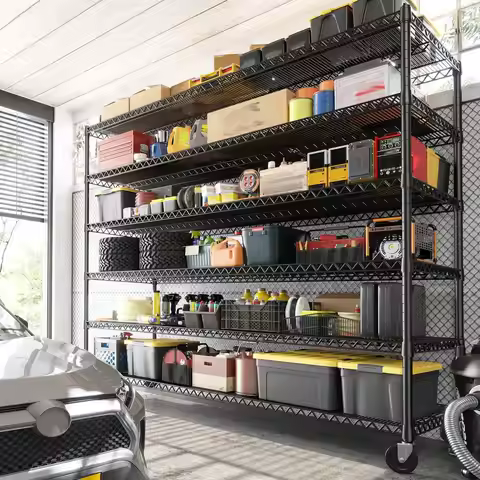 82.6" H*60''W*17.7" D Steel Heavy Duty Wire Shelving with Wheels, 6-Tier Adjustable Storage Shelves,