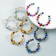 Fashion Color Diamond Series Alloy Diamond Square Oval Glass Diamond Font Earrings Earrings Female E