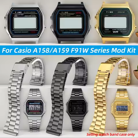 For Casio A158 A159W F91W High-quality Stainless steel case Bracelet Modification Bezel band metal W