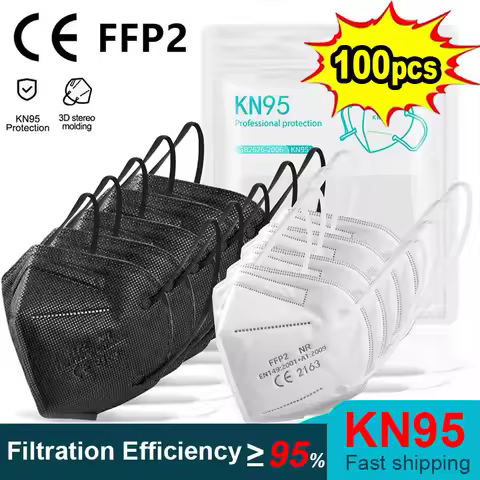 10-100pcs ffp2mask Black kn95 mascarillas negra Adults 5Layers fpp2 approved kn95 CE Respirator Face