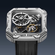 BONEST GATTI Skeleton Design Square Mechanical Watch Sapphire Crystal Luminous Rubber Strap Men's Wa