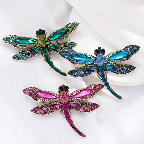 Women Men Luxury Full Crystal Dragonfly Brooches Big Rhinestone Trendy Badges Insect Vintage Jewelry