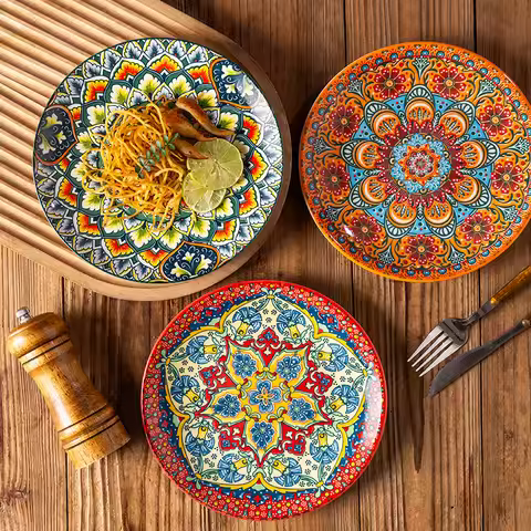 8IN Vintage Ceramic Plates Steak Plates Western Plates Flat Plates And Shallow Plates Pasta Egg Plat