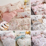 4 in 1 Bedding Set Fitted Bedsheet &amp; Quilt Cover Set with Pillowcase Single/Super Single/Queen/King Size NLMH