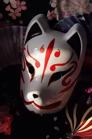 Hand-Painted Full Face Japanese Dog Mask Demon Kitsune Cosplay PVC Masquerade Halloween Cartoon Char