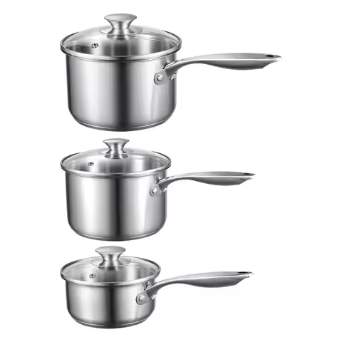 Stainless Steel Saucepan Set 1 QT 2QT and 3 QT Pots with Glass Lids Versatile Nonstick Stainless Ste