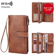 RFID Shielding Women Wallet Retro Three Fold Long Wallet Multifunctional Large Capacity Double Zippe