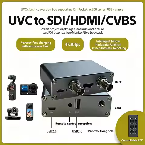UVC To HDMI SDI CVBS Converter for Pocket3/4 Action5/6 Insta360 USB Camera To TV Monitor Live Stream