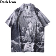 KEMEJA Dark Icon Men's Short Sleeve Shirt Dark Icon Hawaiian Vintage Pattern for Summer Beach/ Holid