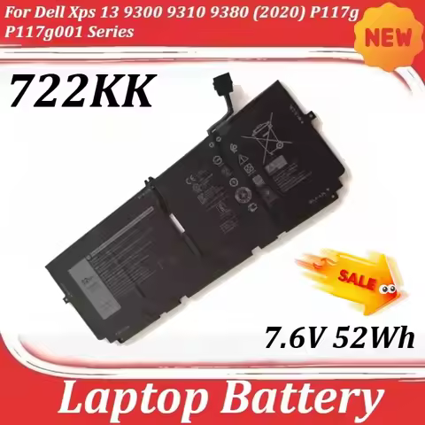 7.6V 52Wh 722KK Laptop Battery for Dell Xps 13 9300 9310 9380 (2020) P117g P117g001 Series WN0N0 FP8