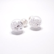 A Handmade 白水晶玻璃球配珍珠前後耳釘