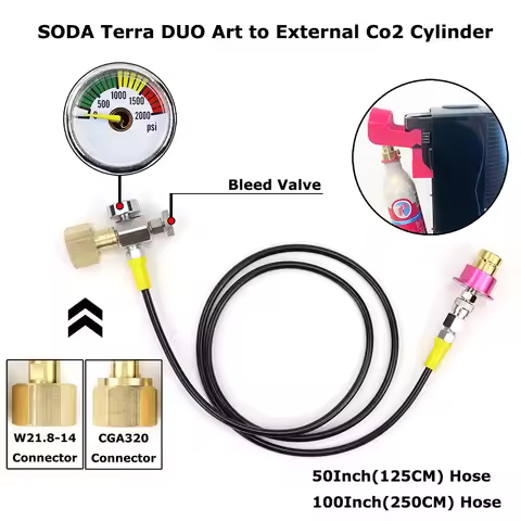 Soda Quick Connect Terra DUO Art to External Co2 Tank Adapter Hose Kit Fit Sodastream With Gauge Qui