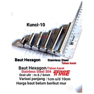 304 Stainless Steel Hexagon Bolt Key 10/ M.6 p.1.0 (Length 1cm to/ 10cm) 1pcs