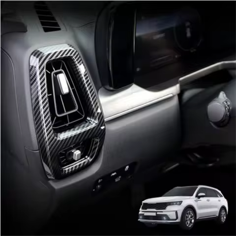 Carbon Fiber Style Car Front Air Conditioning Air Outlet Vent Decorative Cover Interior Sticker For 