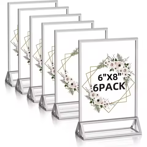 6-Pack Acrylic Sign Holder 6x8 Double-Sided Silver Picture Frames Clear Menu Wedding Table Number Ph