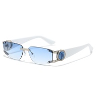 Y2k Rectangle Rimless Uv400 Tinted Sunglasses for Men Women