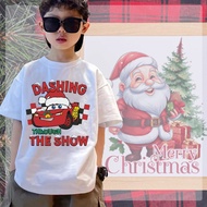 🎄เสื้อยืดคริสต์มาส🎅 เสื้อยืด Cars Christmas ชุดคู่ลาย Lightning McQueen และ Mater ของขวัญคริสต์มาส ธ