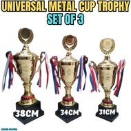 Universal Metal Cup Trophy SET OF 3 HEIGHT 38CM/34CM/31CM(CUSTOMIZE AVAILABLE)(T163)