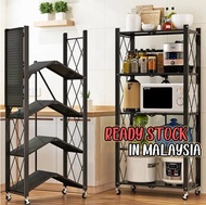 Foldable Stainless Steel Rack Wheeled Oven Kitchen Shelves Rack Storage Dapur Lipat Rak Dropship