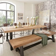 Dining Table Long Table Solid Wood Minimalist Nordic Outdoor Cafe Office Desk Iron Art Industrial St