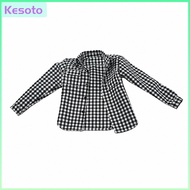 Kesoto 1/6 Scale Checkered Button-Front Figure Shirt Custom Long-Sleeve Doll Shirt with Chest Pocket