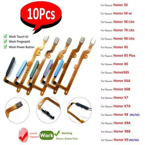 10Pcs，Fingerprint Sensor Scanner Flex For Huawei Honor X5 Plus X6 X6S X6A X6B X7 X7A X7B X8 X9 4G 5G