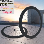 Super Discount 700C Road Bicycle Wheelset - 50mm Carbon Fiber Center Lock Six-Pin Disc Brake Wheelse