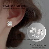 YANS Original Silver 925 White Gold Plated Clover Stud Earring