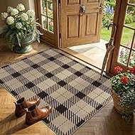 JTJ Washable Classic Beige Check 3x4 Grid Area Rug