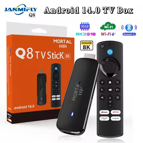 Q8 Smart Android14 TV Stick 8K@60fps WiFi 6 Voice Remote Global Version Rockchip RK3518 Netflix YouT