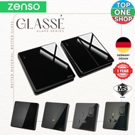 Simon | Zenso Glasse Black Glass Switch Socket 13A Flat Uni 1 Gang 20A Doorbell Double USB Slim Mode