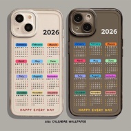 2026Year Calendar Phone Case，Compatible iPhone 16 Pro Max / 15 / 17 Pro / 14 Pro Max / 13 Pro Max / 
