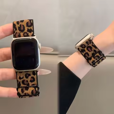 Leopard Nylon Elastic starp for Apple Watch Band series10/11 42mm 46mm Sport Stretchy Nylon Loop for