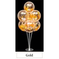 1 Set of Balloon Table Stand + 7 Pcs Transparent Balloons With Shining Confetti