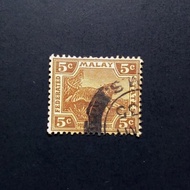 Prangko Federated Malay States 5 cent Tiger 1922-1934 (used).