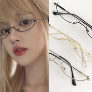 Harajuku Half Frames Glasses Frame Unisex Vintage Oval No Lens Optical Spectacles Cosplay Photography Metal Party Eyewear