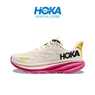 HOKA ONE ONE Clifton 9 ป้องกันการลื่นไถลสวมรองเท้าวิ่งต่ำด้านบนผู้หญิงสีไข่ไวน์ / แชมเปญสีขาว