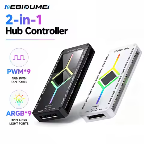 KEBIDUMEI 2-in-1 Hub Controller 9 Port ARGB PWM Fan Hub Adapter with ARGB Controller 5V 3 Pin Coolin