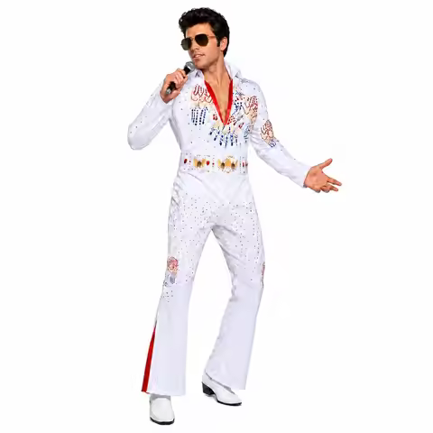 Elvis Presley Costume Man Elvis Costume Jumpsuit Disco Outfit Men Disco Costume for Halloween