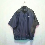 三件7折🎊 Mizuno 短袖外套 風衣外套 風衣 外套 罩衫 半拉鍊 深藍黑 極稀有 老品 古著 復古 vintage