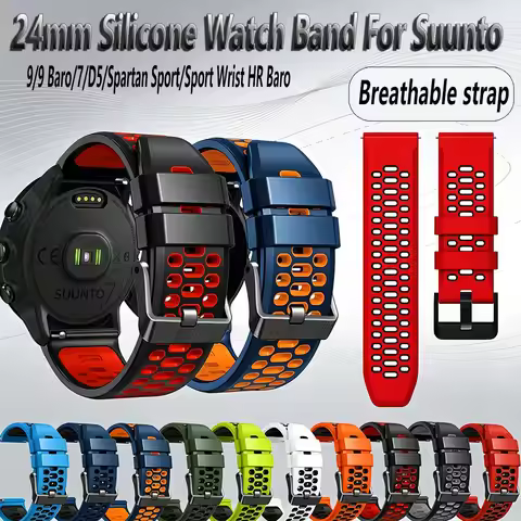 24mm Silicone Watch Band For Suunto watch 9/9 Baro/7/D5/Spartan Sport/Sport Wrist HR Baro Breathable