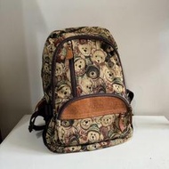 Gini Bear 吉尼小熊後背包 真皮高布林織布包 電腦包 二手包