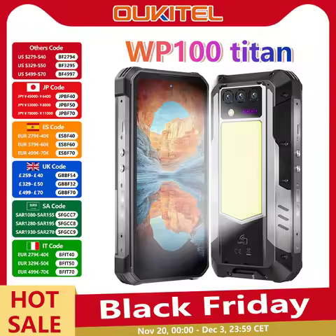 Oukitel WP100 Titan 5G Rugged Phone 16GB+512 GB 33000mAh 66W Charger 200MP Camera Built-in Projector
