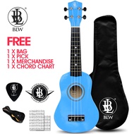 BLW 21 23 26 Inch 4 Nylon Strings Soprano Ukulele Hawaii Guitar FREE Bag Chord Chart Pick & Sticker