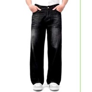 Men's Black Wisker Loose fit Regular Baggy Standard Denim Washed Wide Leg Jeans Denim Jeans