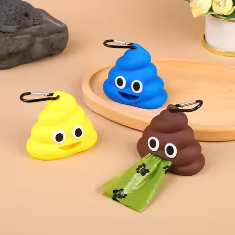 Portable Dog Poop Bags Dispenser Holder Shit-shaped Trash Sack Case Carrier Outdoor Garbage Storage 