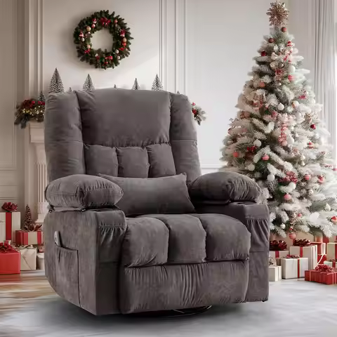 Power Swivel Recliner Chair Rocking Oversized Side Pocket 2 Cup Holders Living Room, Customized