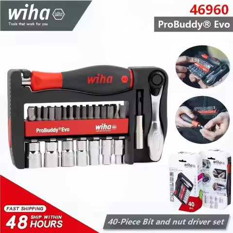 WIHA 46960 ProBuddyยฎ Evo 40-Piece Ratchet Bit & Nut Driver Set โ Precision Repair Tool Kit for Home,