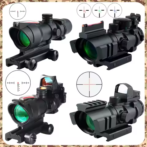 4x32 Tactical Scope Red /Green Real Fiber Reflex Optics Sight Outdoor Hunting Compact Collimator Sco
