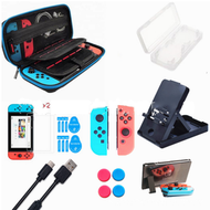 全城熱賣 - switch收納包（黑藍四角包+水晶殼+線+手製TPU紅藍+鋼化膜2片+四卡盒白+搖桿帽紅藍各2個+）